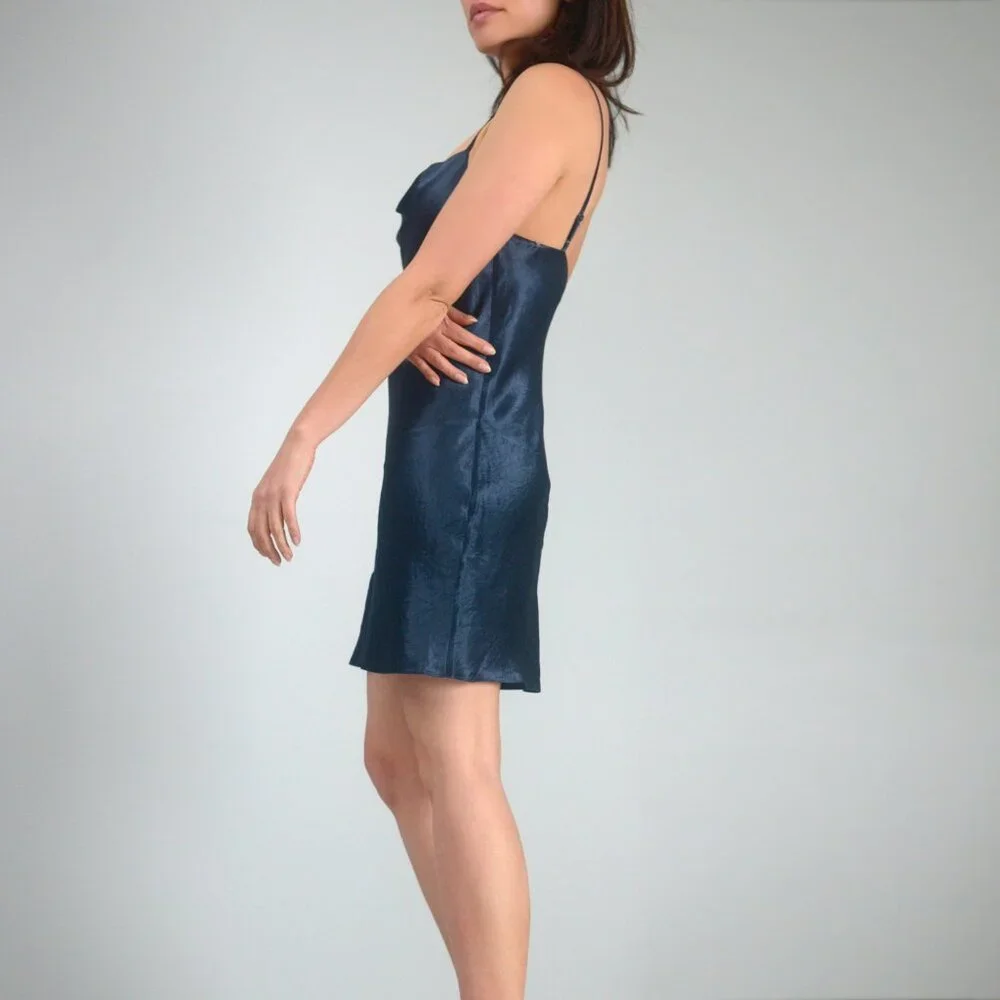 Aritzia Babaton Model Dress, Blue Satin Cowl-Neck Mini, Cami Slip Dress, sz XS - Picture 2 of 16